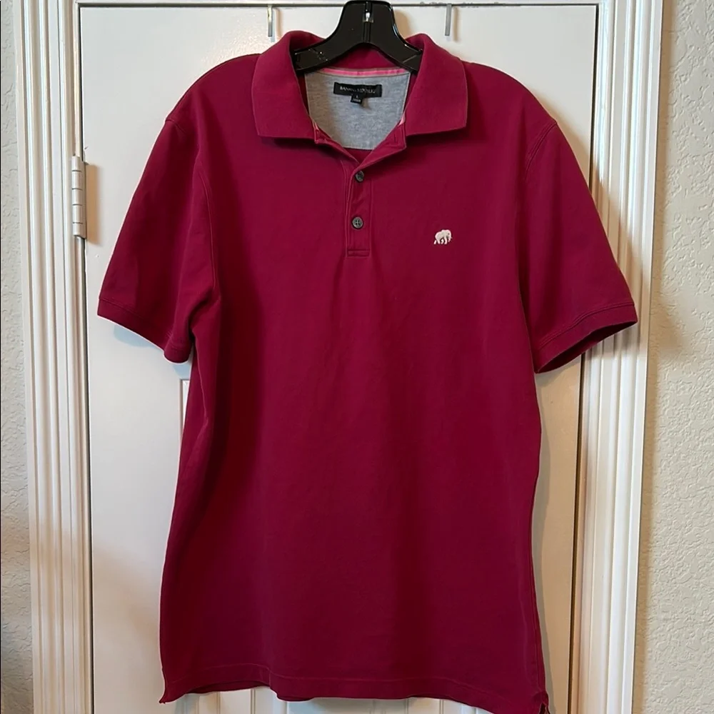 Banana Republic Men's Pique Polo Shirt Burgundy Elephant Logo Size L Large
